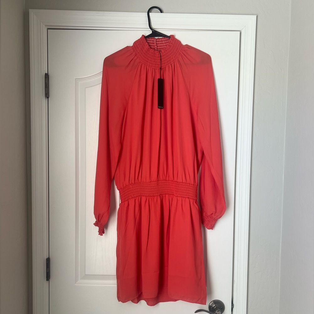 Krisa Smocked Red/Orange Turtleneck Long Sleeve Mini dress